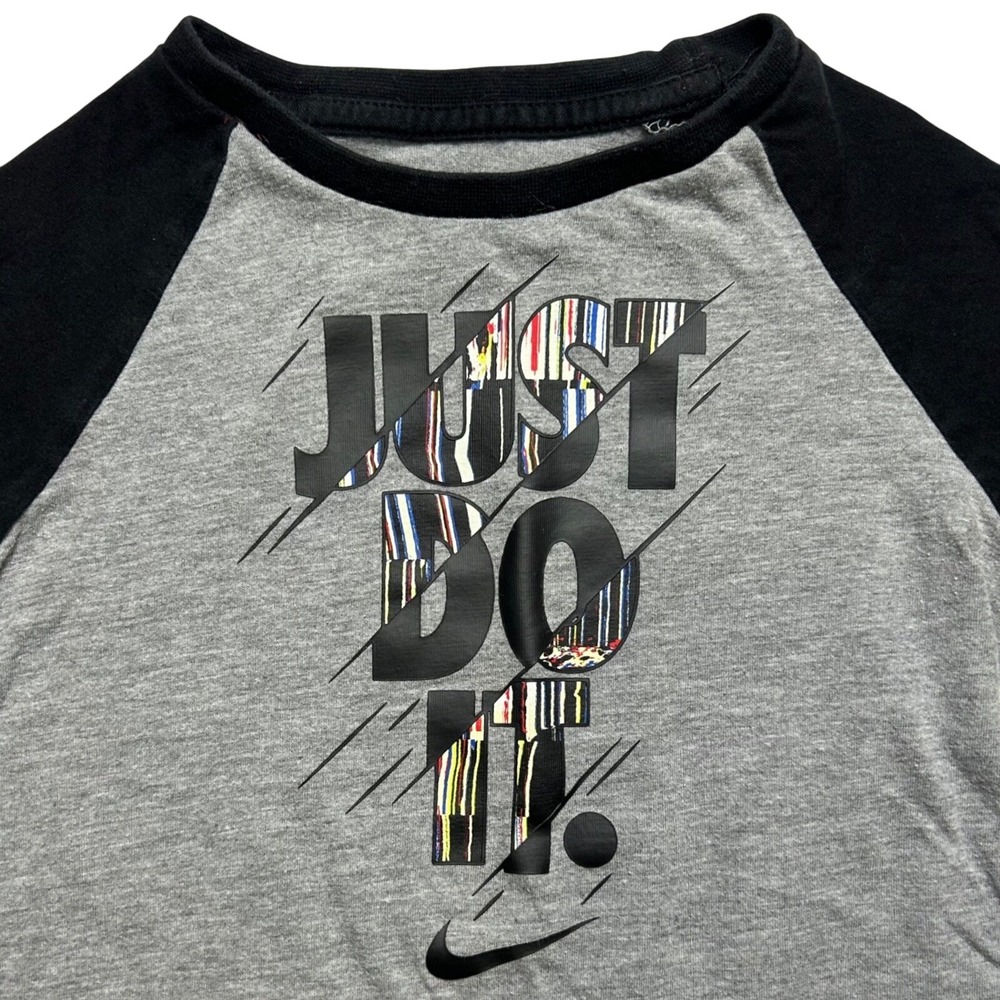 Nike Just Do It Raglan Long Sleeve T-Shirt Gray Black Youth Size 4T